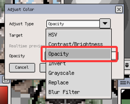 Opacity adjustment