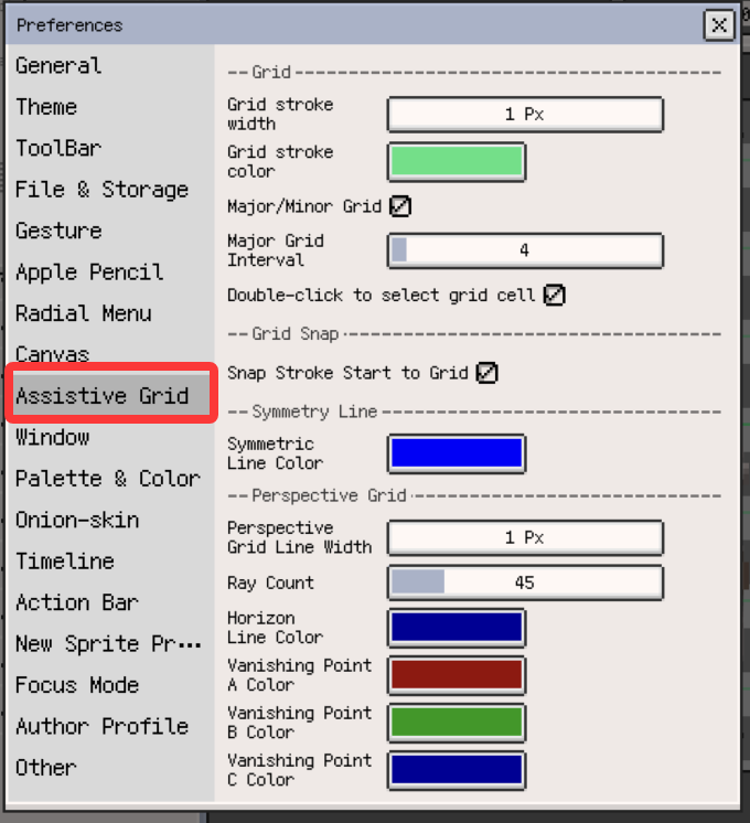 Assist Grid Settings