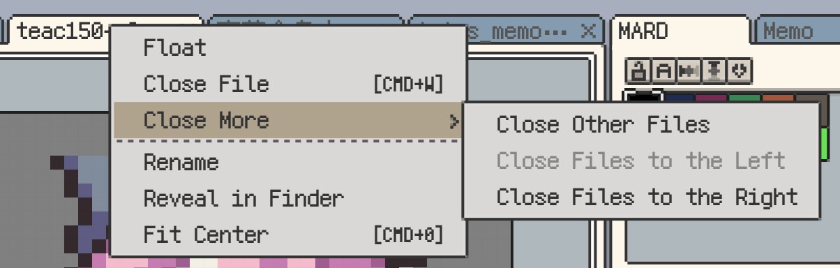 Close More in canvas tabs