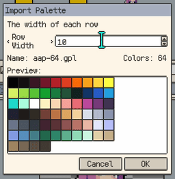 GPL palette row-width preview
