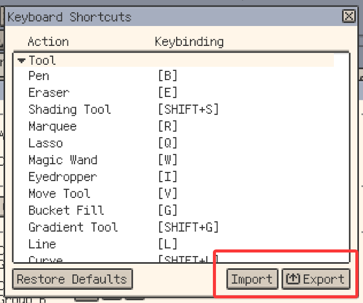 Shortcut config import/export