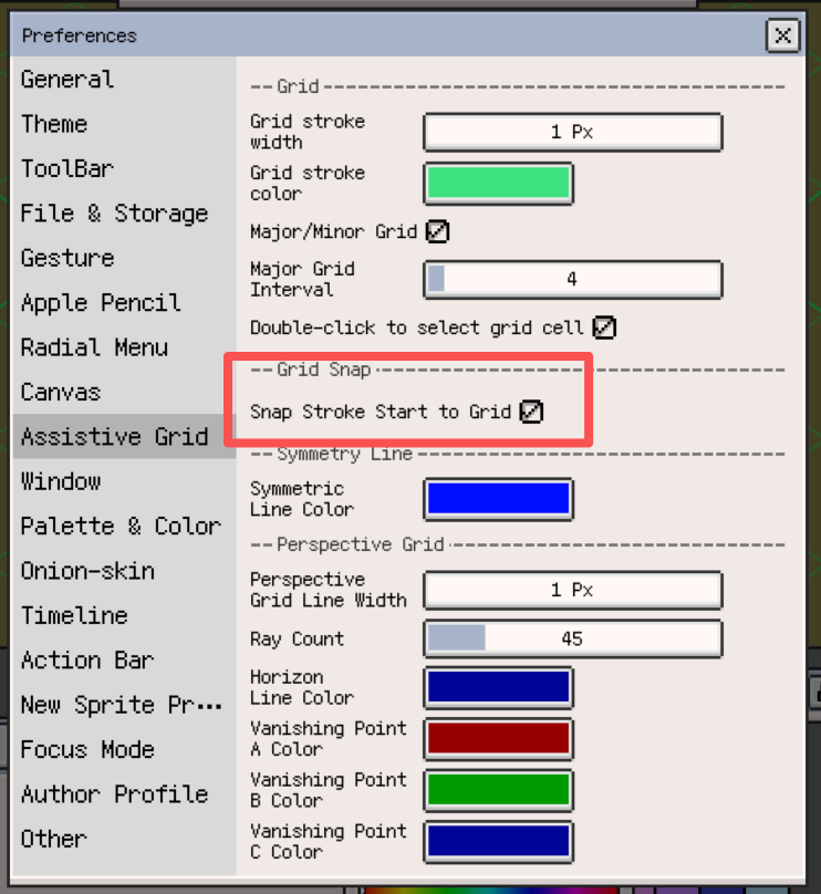 Grid Snapping Start Point Settings