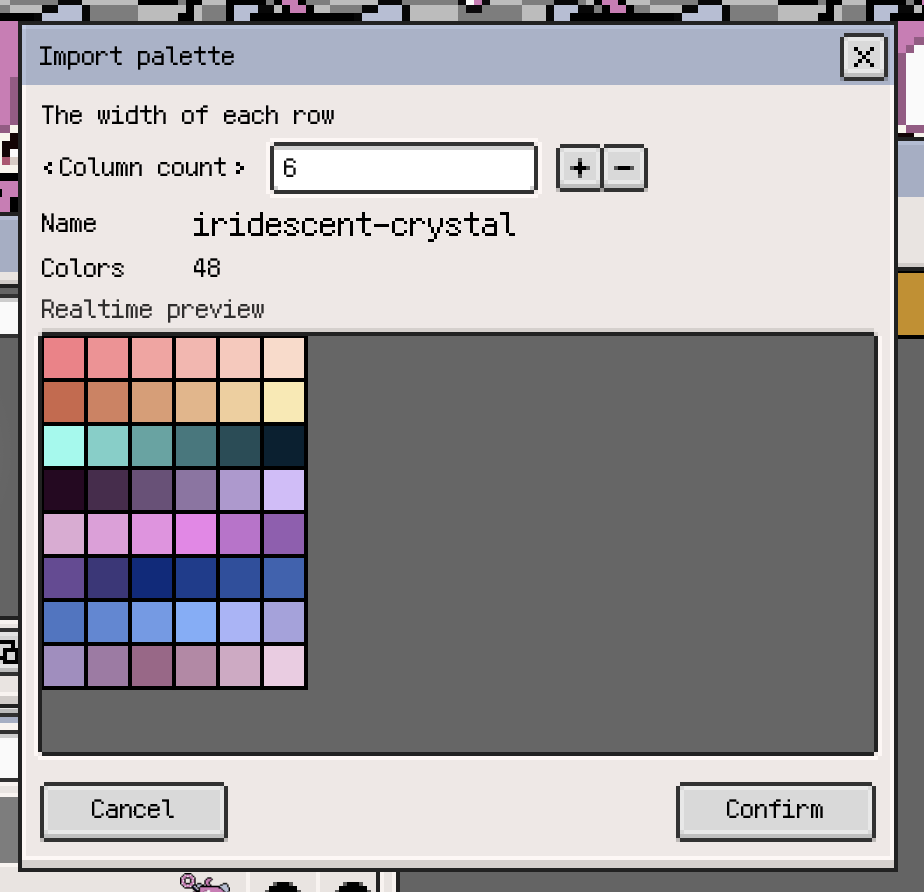 Palette import preview