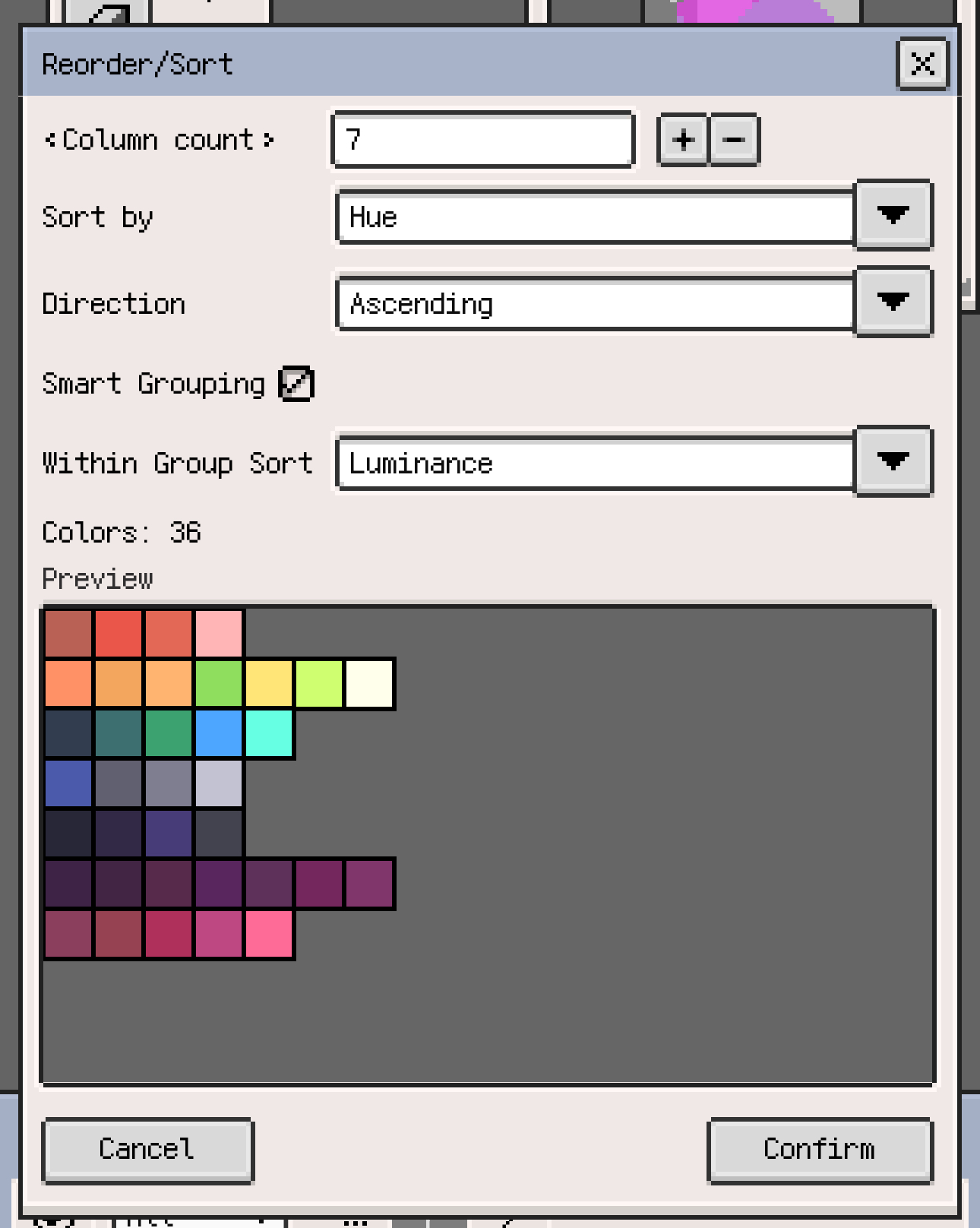 Palette sorting and smart grouping on iOS