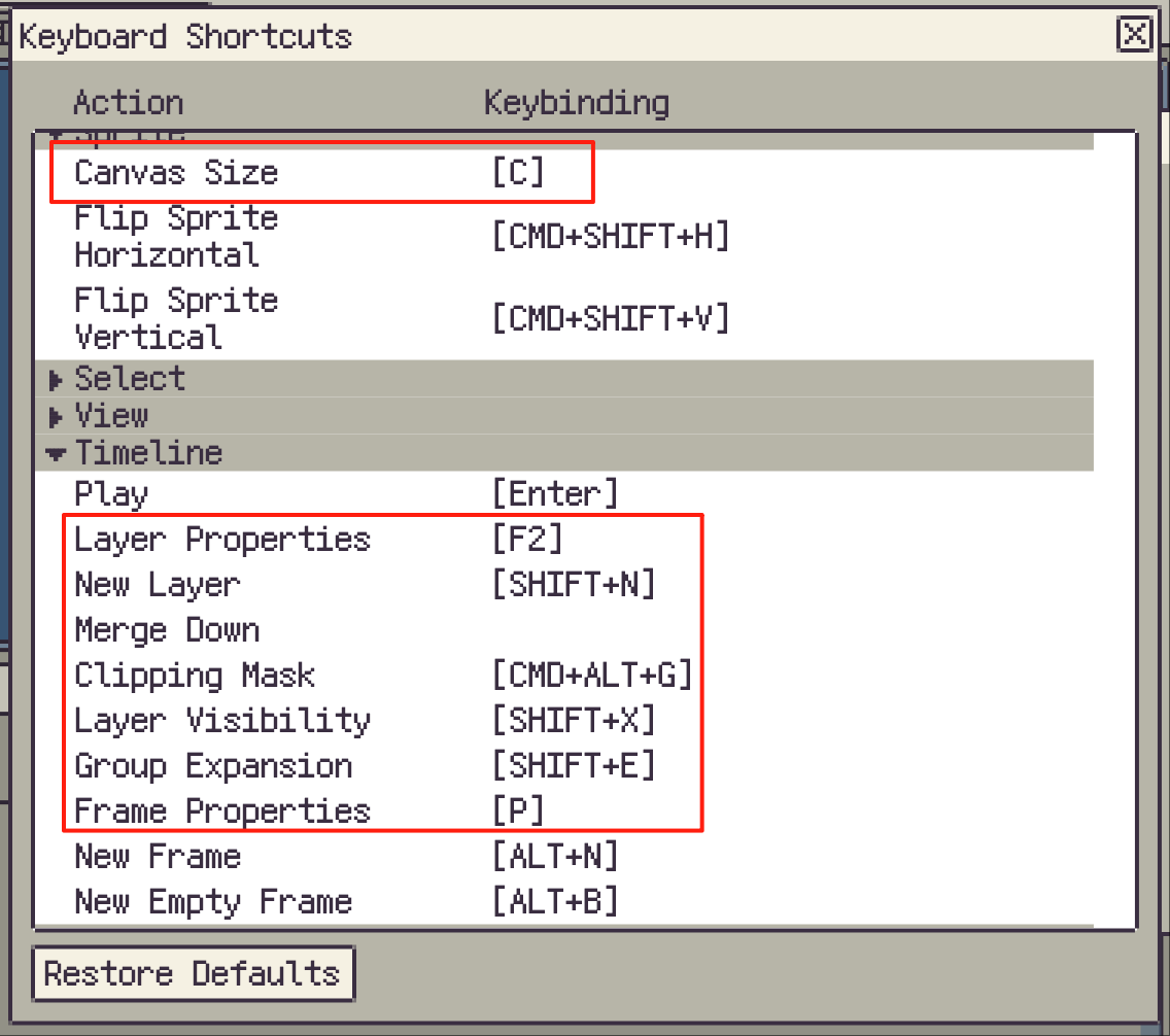 レイヤー関連のショートカットを追加